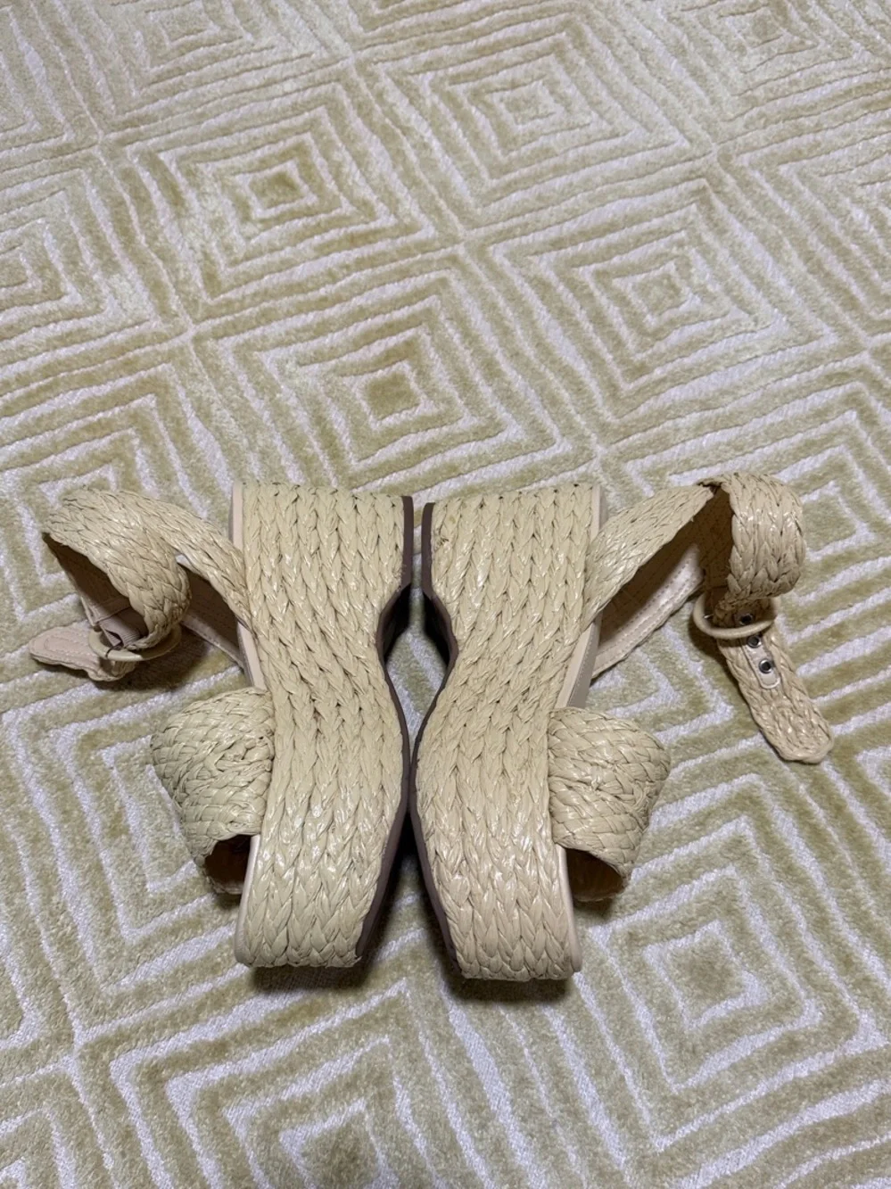 Woven Platform Ankle-Strap Sandals in Natural
